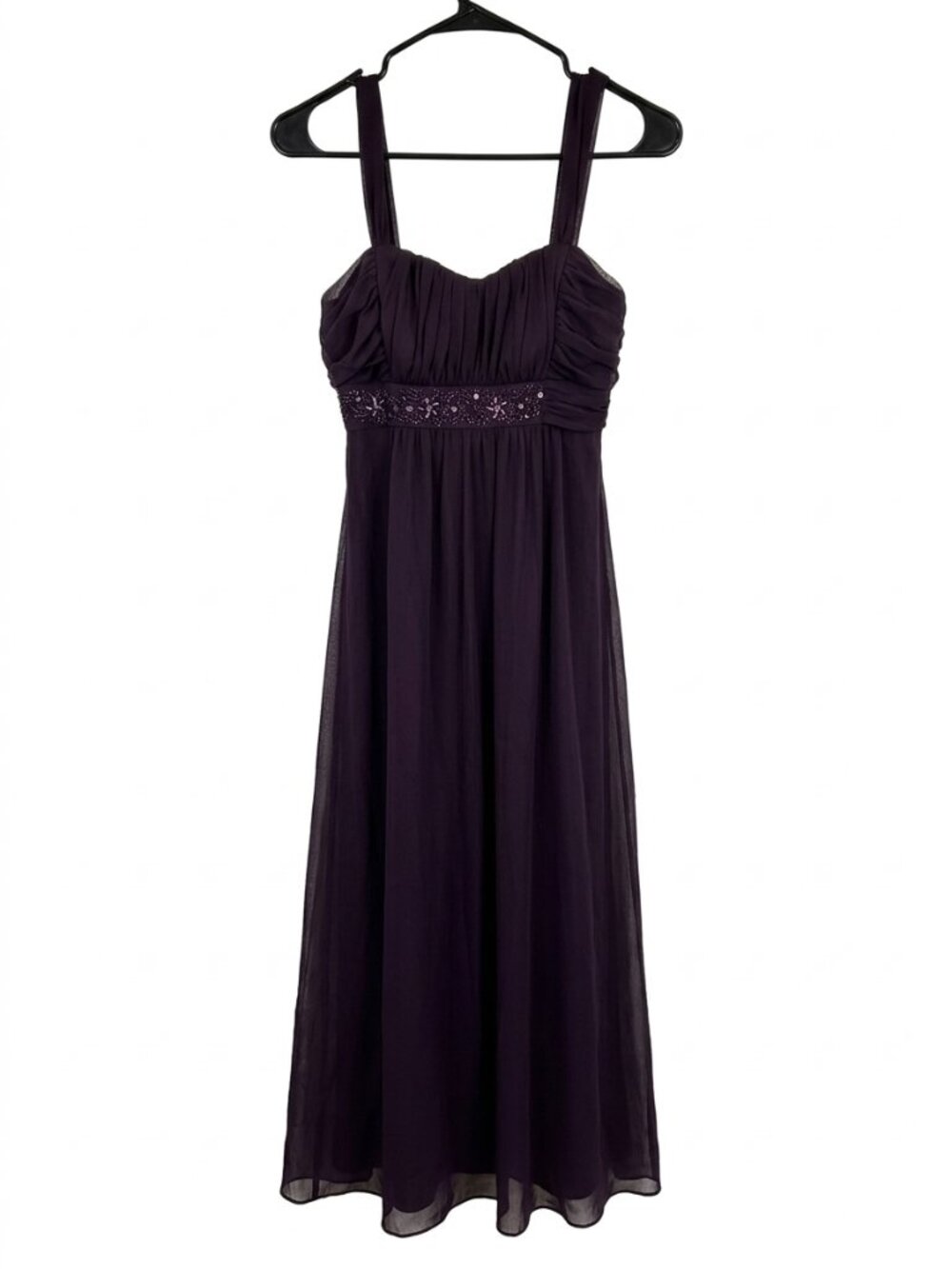 Connected Apparel Purple Embellished Ruched Chiffon Maxi Dress Size S
